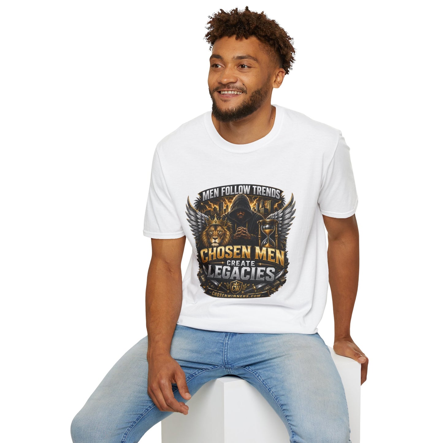 T-Shirt — "Men Follow Trends, Chosen Men Create Legacies" Graphic Tee