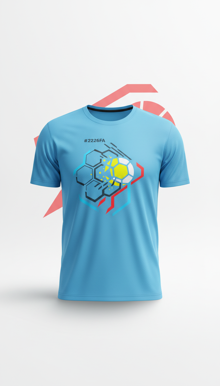 Sky Blue Urban Soccer Tee, Single tee laid flat or on torso (no mannequin), shot straight-on at chest height for clarity...